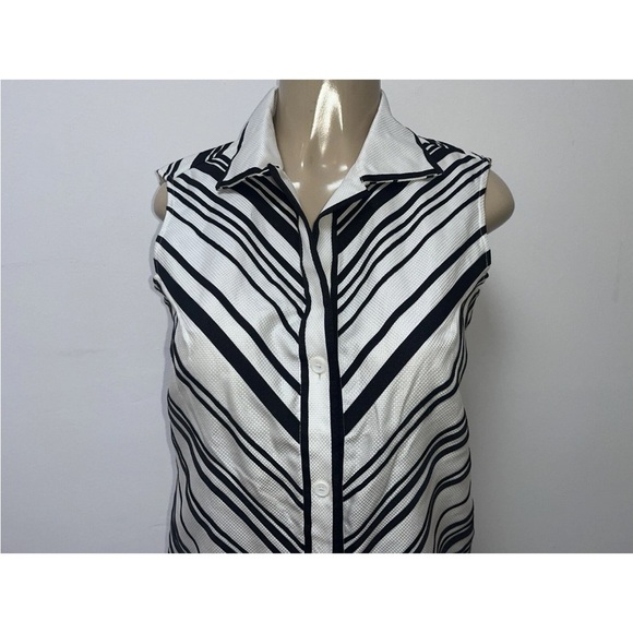 Linda Allard Ellen Tracy Black White Sleeveless Button Down Top Size 4 Cotton - Picture 2 of 5